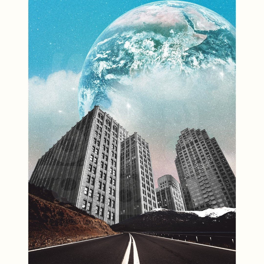 Celestial Surreal Collage Art Print - Alien City Prints Madsworld Shop