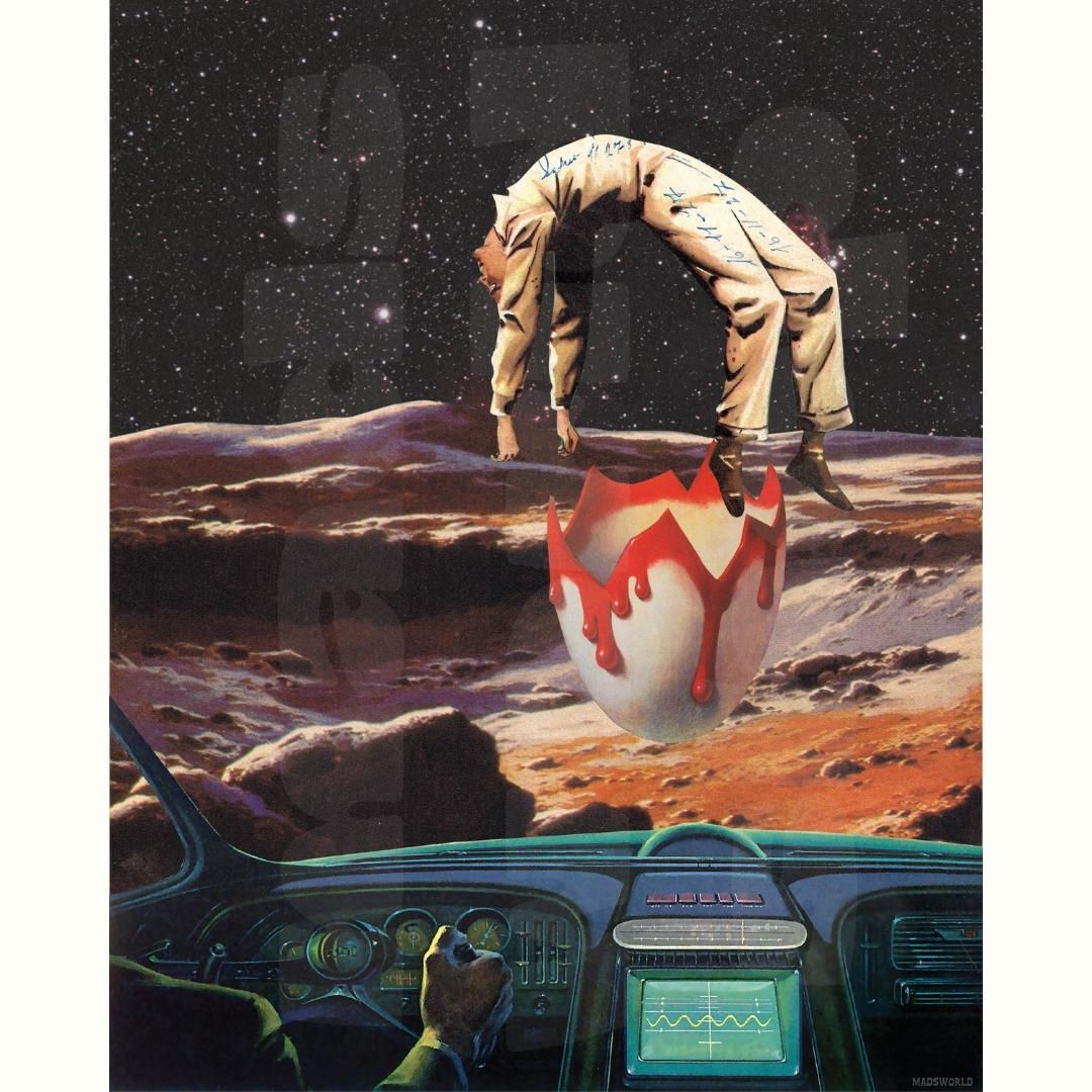 Alien Abduction Surreal Digital Collage Art Print - Hatching Humans Prints Madsworld Shop
