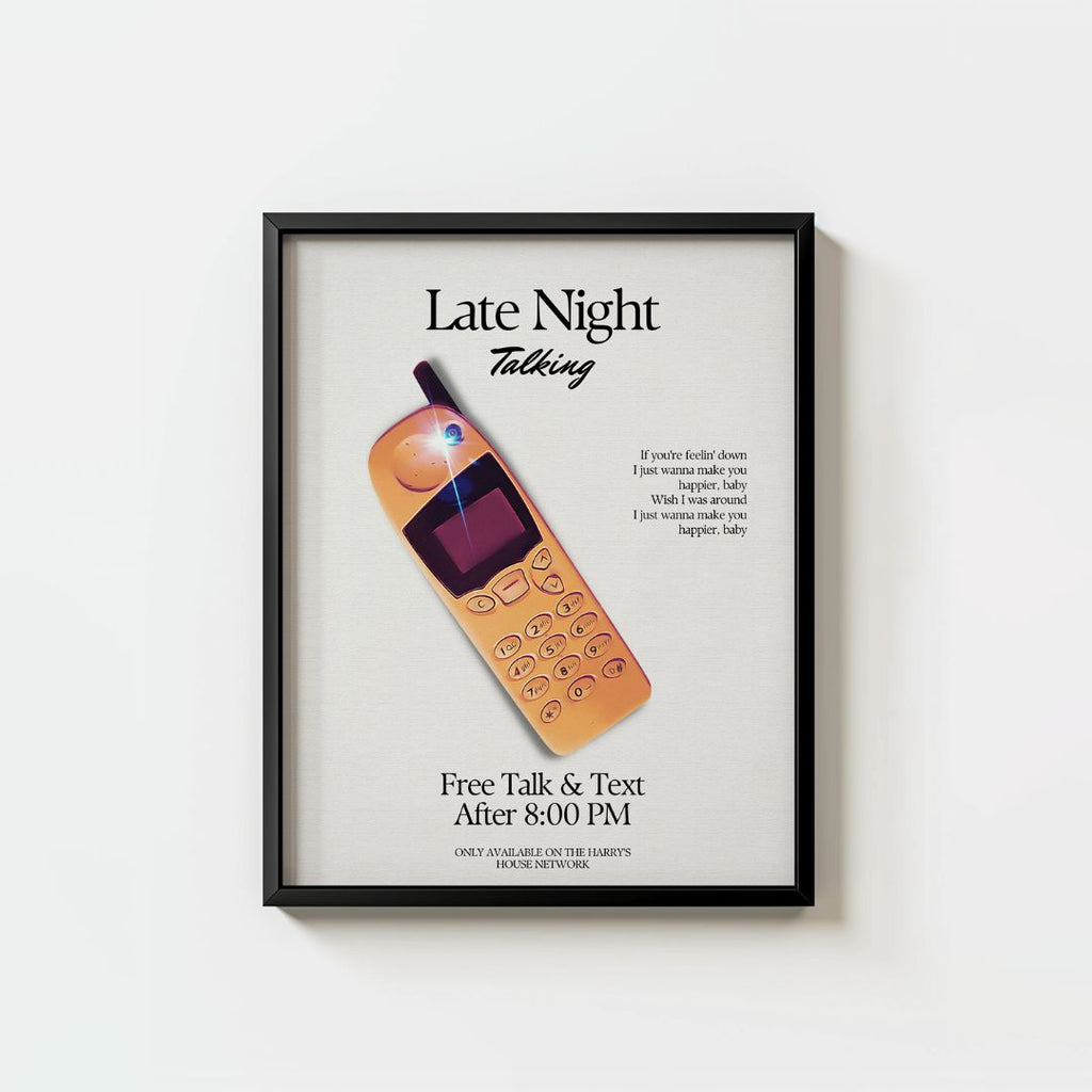 Late Night Talking yellow phone artwork, a short poem, and free talk & text after 8 PM HSLOT