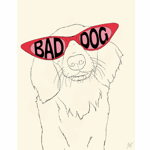 Dog with red sunglasses