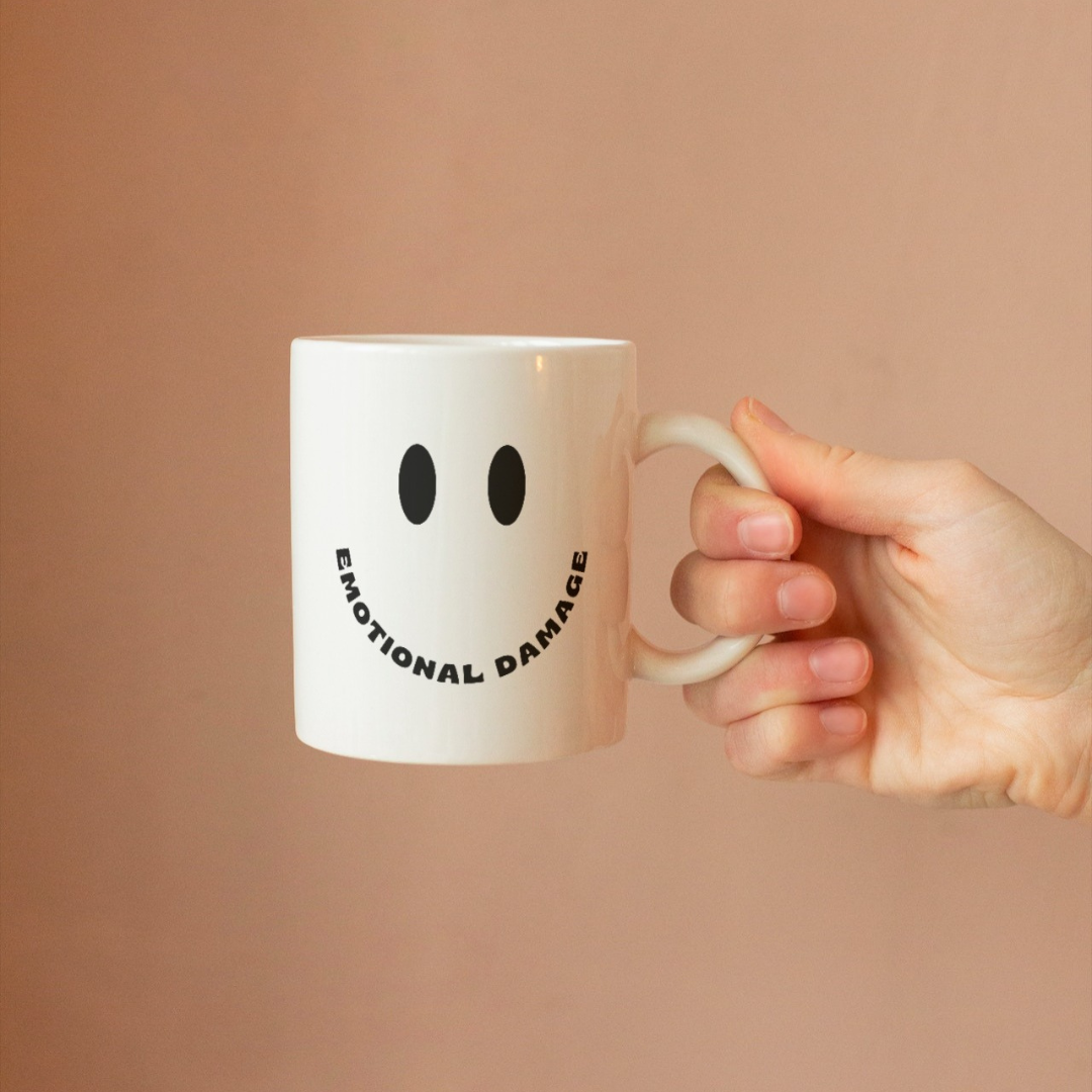 Smiley Face Emotional Damage Mug