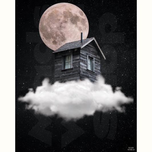 Cabin in the Clouds Surreal Collage Art Print Prints Madsworld Shop   